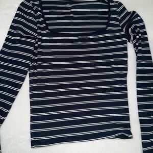Hollister Navy and White Striped Long Sleeve Top